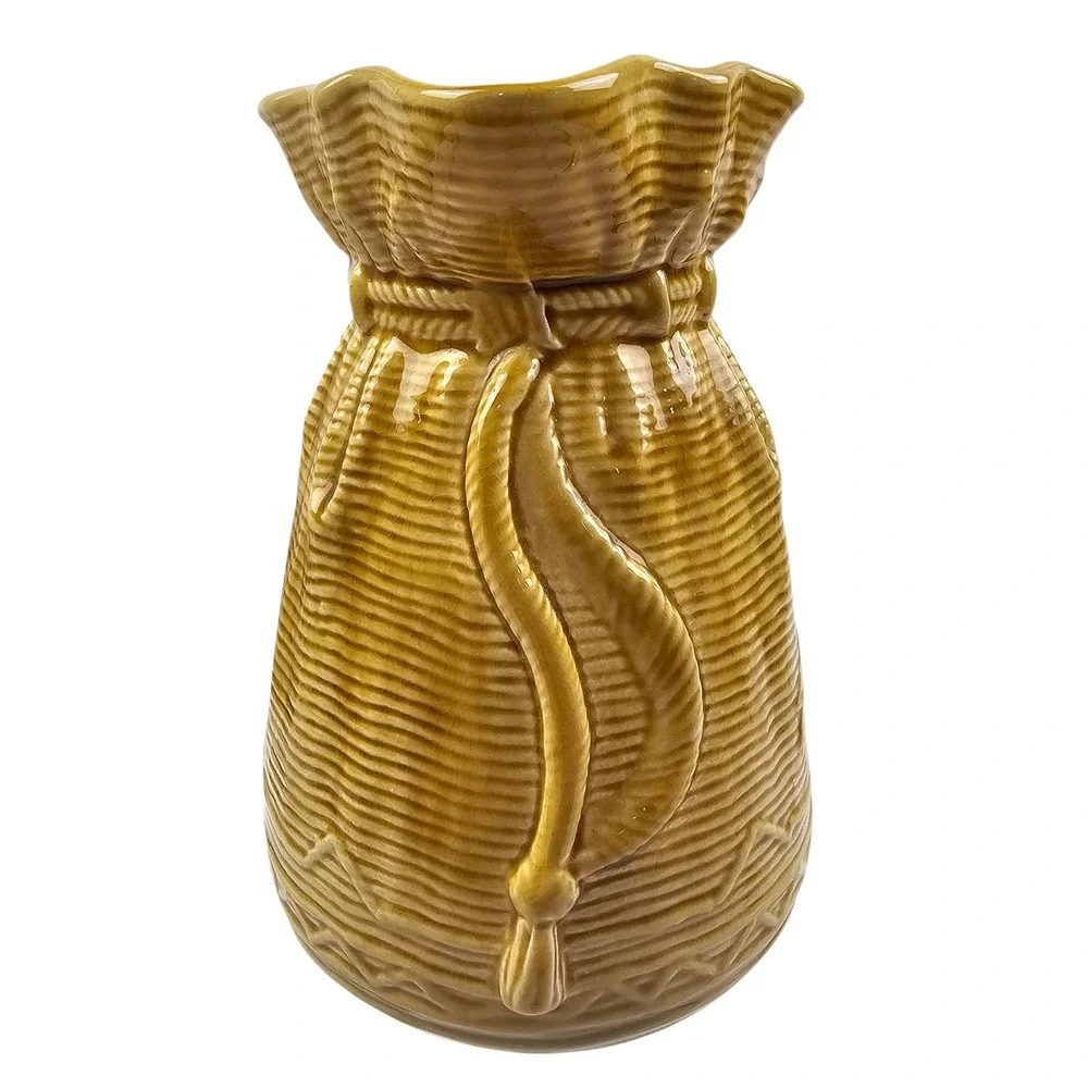 Sylvac 406 Vintage Ceramic Bag Pitcher Mustard Yellow Made in England 8.75in